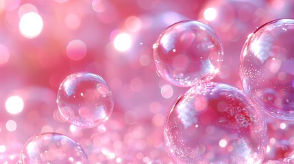 Poster - Soap bubbles floating on a pink surface, creating a vibrant and playful visual