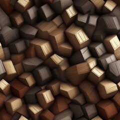Aufkleber - A close-up view of a cluster of wooden cubes stacked together, creating a geometric pattern