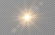 Vector realistic light on isolated transparent background. Light with glare png. Dawn, sunset, sun png. Flash of light, light effect.