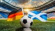 German flag scotland flag with football in a stadium for the European Championship