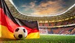 German flag with football in a stadium for the European Championship