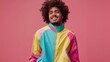 © Maria Zamchiy  - Young adult black man in bold hipster clothes posing front of the camera, African-American male model studio shot, background with copy space, diversity and different beauty concept AI generated imag