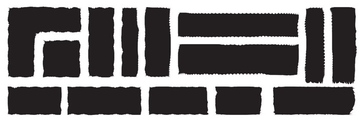 Wall Mural - Set of grunge jagged rectangle shape. Black torn paper sheet for sticker, collage, banner. Isolated on white background. Vector illustration. EPS 10