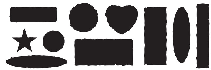 Wall Mural - Grungy ripped paper sheet stickers in various shapes, including rectangle, heart, star and circle shape. Punk elements for sticker, collage, banner. isolated on white background. EPS 10