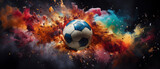 Fototapeta Do akwarium - Vibrant Soccer Ball with Colorful Explosive Background