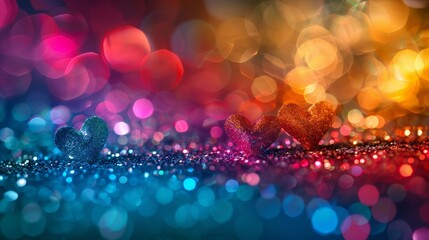 Leinwandbilder - Colorful bokeh background featuring hearts in vivid hues, creating a festive and vibrant atmosphere