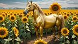 Fototapeta  - Create a surreal image of a golden horse standing upscaled 6
