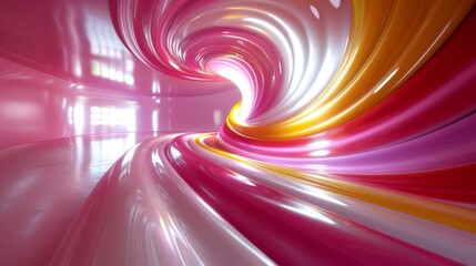 Fototapete - A vibrant pink and yellow swirl creating an intriguing pattern within a tunnel, showcasing a mesmerizing visual effect