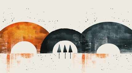 Fototapete - Abstract painting featuring black and orange colors with bold arrows