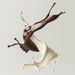 Chocolate and vanilla splash on isolated background	
