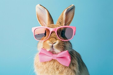 Fashionable Rabbit Wearing Sunglasses and Bow Tie
