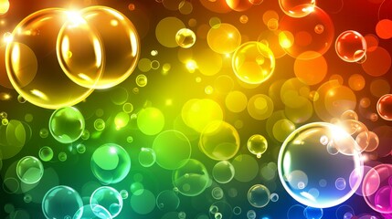 Aufkleber - Brightly colored bubbles of varying sizes floating on a stark black background, creating a striking and contrasting visual effect