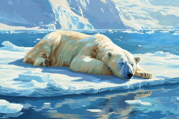 Wall Mural - A polar bear rests on an ice floe floating in the sea