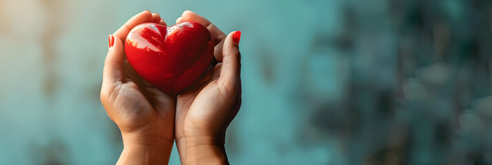 Wall Mural - Hand giving red heart , charity symbol