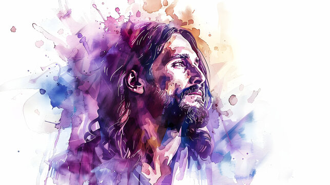 Jesus Christ Savior Messiah Son of God, colorful multicolored watercolor illustration religious icon, devotion clipart