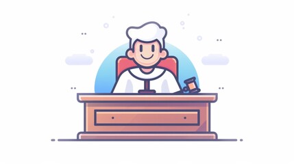 Sticker - A cartoon chef sitting at a desk with his hands on the table, AI