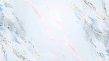 Poster - White marble surface with streaks of pink and gold paint creating a vibrant and elegant design