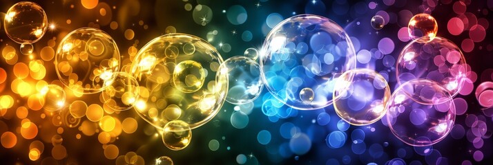 Poster - Bright and vibrant bubbles of various sizes and colors set against a dark background, creating a striking and colorful contrast