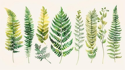 botanical illustration of ferns on a isolated background