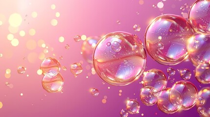Poster - Multiple soap bubbles gracefully float against a vibrant purple backdrop, creating a whimsical and colorful visual