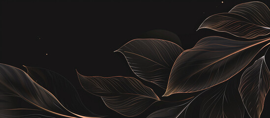 Wall Mural - feathers golden line art luxury black banner background