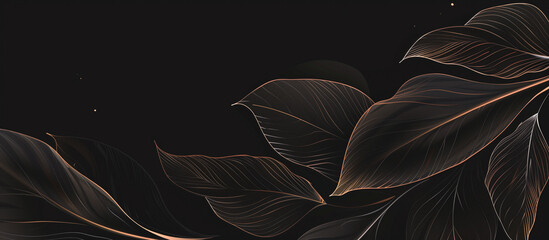 feathers golden line art luxury black banner background