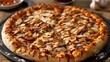 Close-up of a mouthwatering chicken cheese pizza loaded with chicken toppings. Concept Food Photography, Pizza Close-up, Gourmet Food, Cheese, Chicken Toppings
