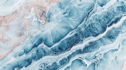 Poster - Detailed close-up view of a blue and white marble surface, showcasing intricate patterns and textures