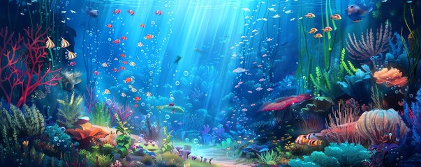 Wall Mural - Explore a dreamy underwater world with a surreal twist! Craft vivid scenes of marine life with bewildering camera perspectives, turning ordinary into extraordinary