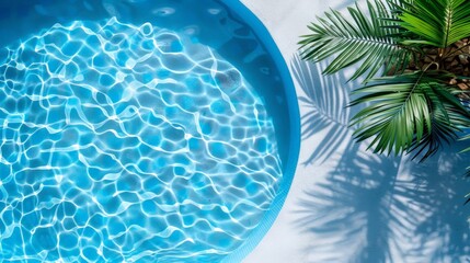 Wall Mural - View from above of a swimming pool surrounded by palm trees