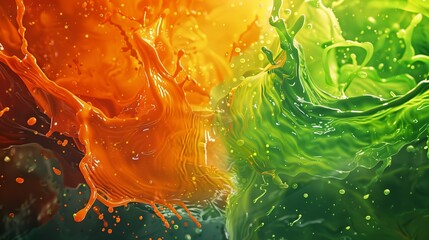 Wall Mural - he background is made of 2 splashes of swirling colors, Green: R0 G88 B61 and Orange: R244 G125 B48