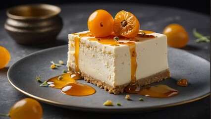 Wall Mural - Beautiful cheesecake with physalis a restaurant

