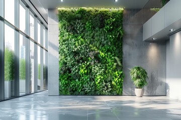 Poster - A vibrant green living wall in an office building, adding a touch of nature to the corporate environment