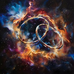 Wall Mural - cosmic nebulae intertwine like wedding rings symbolizing eternal love in space. concept astronomy, n