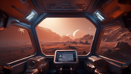 Wall Mural - A view of a planet from inside a spaceship