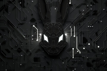 Wall Mural - Futuristic black and white digital rabbit on dark background