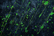 Green splatter on textured black background, abstract art