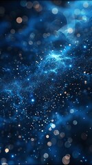 Aufkleber - Technological background image, Particles, dark blue, black, tech particles, above and below, technology particles distributed at the top. Generative AI.