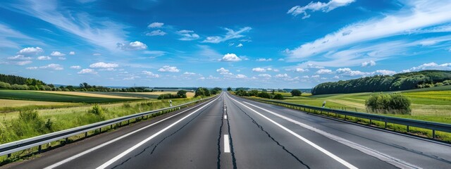 empty highway in summer with blue sky with some clouds