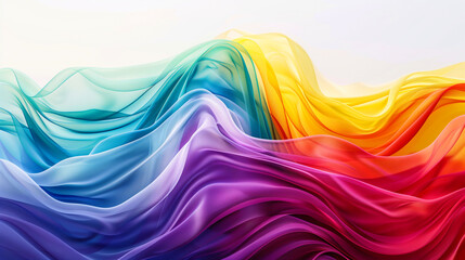 Wall Mural - A colorful wave of fabric with a rainbow of colors. The colors are vibrant and the wave is flowing, giving the impression of movement. Fluid Rainbow Waves Embrace Diversity - Celebrating Pride Month