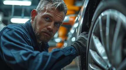 Poster - Vehicle inspector, a man checking the car. Generative AI.