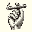 hand holding a cigar vintage sketch
