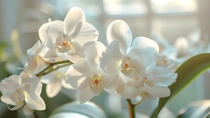 Wall Mural - Capturing the Beauty of a White Orchid in Full Bloom: High-Resolution K Photo. Concept Flower Photography, White Orchid, Full Bloom, High-Resolution, Close-Up Shot