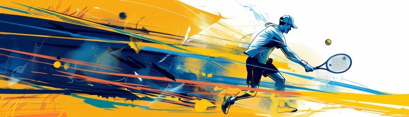 Wall Mural - layout design with dynamic shapes showcases a tennis tournament, elevating the championship atmosphe