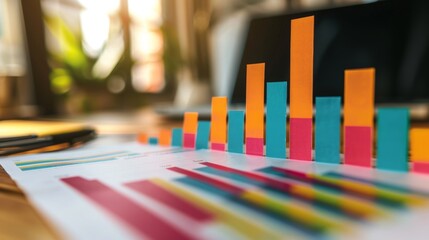 Leinwandbilder - A bar chart illustrating sales performance, with colorful bars indicating growth or decline