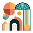 © Printdesign 123 - Colorful geometric zen arches or composition outline retro modern Boho style poster line art for print Vector illustration generated by Ai