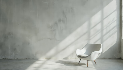 Wall Mural - A wooden chair is sitting in front of a wall