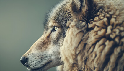 A white wolf in sheep's clothing standing in the snow