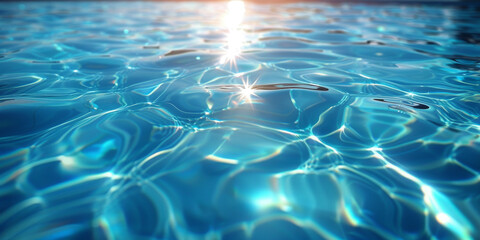 Wall Mural -  transparent water in a swimming pool, with a clear blue sea background showing ripples and reflections., sunlight shining on the surface of clean turquoise water.minimalist summer abstract 
