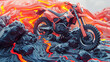 3D Flat Icon: Motorbike on Icelandic Lava Fields for Otherworldly Ride Through Volcanic Landscapes